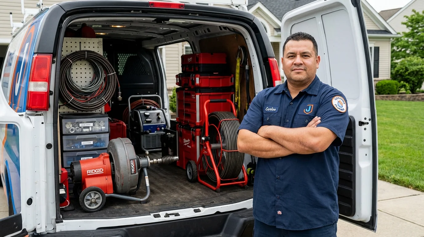 Professional drain cleaning equipment and Johns Plumbing LLC plumber in Reston