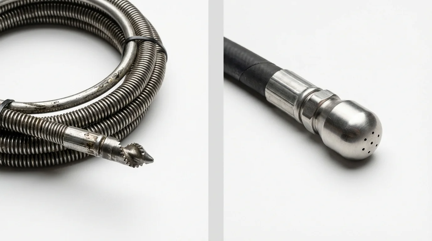 Drain snake cable and hydro jetting nozzle used for drain cleaning in Reston, VA