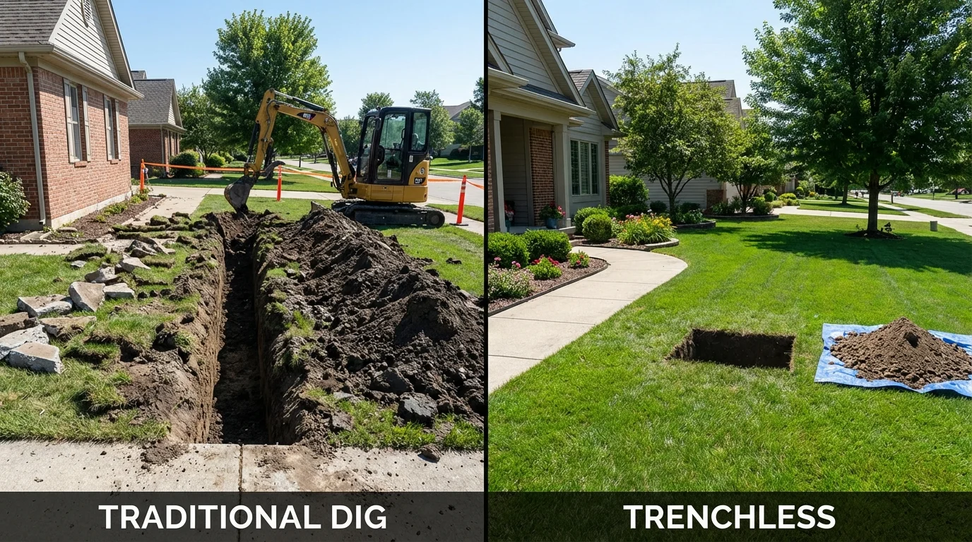 Trenchless sewer repair with minimal yard damage versus traditional excavation in Reston, VA